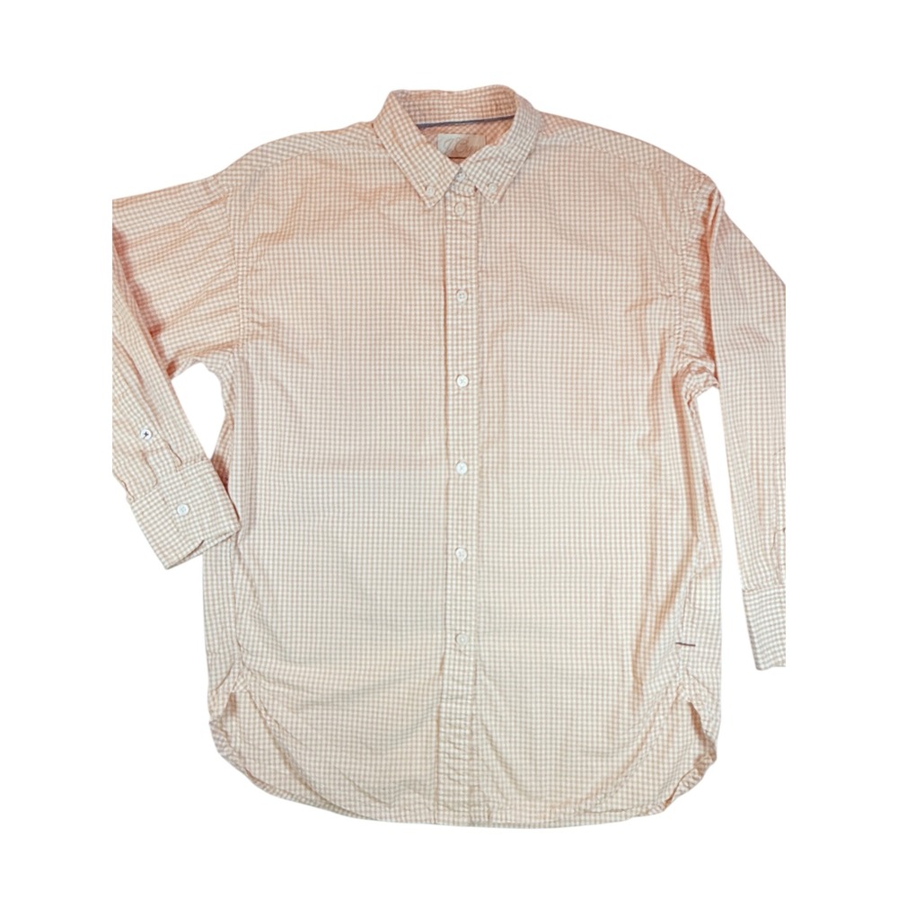 J.Crew‎ Button Down Women 2 Orange Gingham Relaxed Fit Long Sleeve Cotton